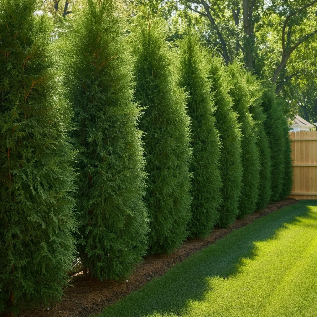 Side-by-side comparison of two privacy tree types showing growth form and density differences