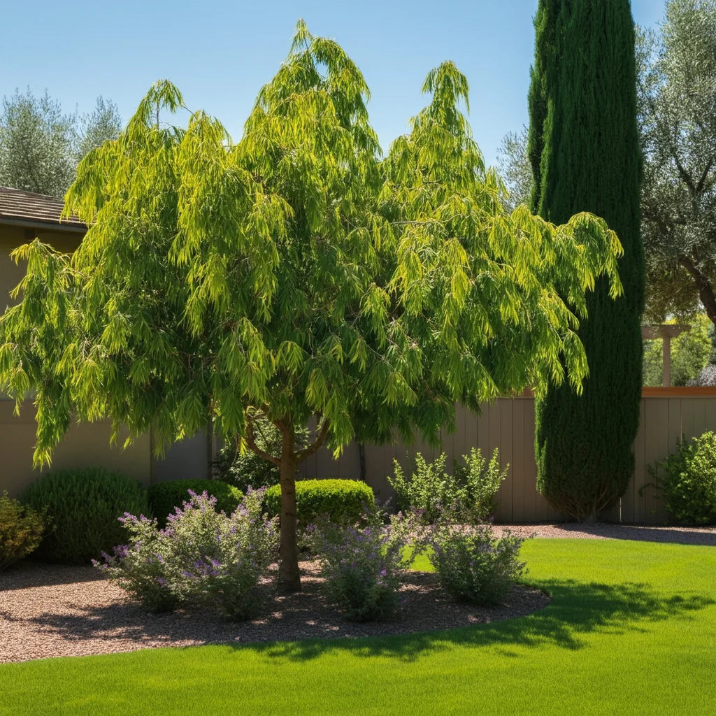 Side-by-side comparison of top California privacy tree species including Italian Cypress, Podocarpus, and Leyland Cypress