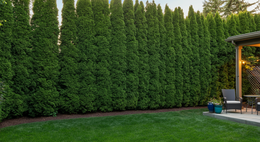 Center the main subject in the middle of the image with space above and below for 16:9 formatting. Photo-realistic, premium real estate and landscape photography style showing a beautiful, fully estab...